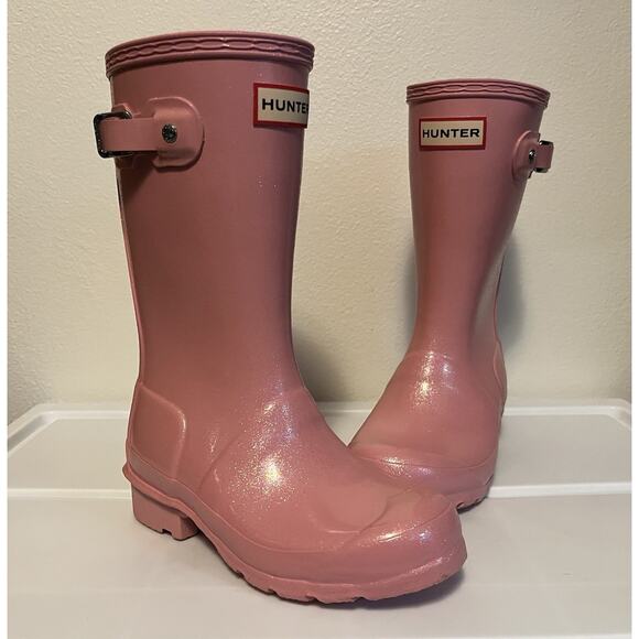 Hunter Original Girls Glitter Pink Tall Rubber Rain Boots Waterproof Size 13 - Picture 1 of 10